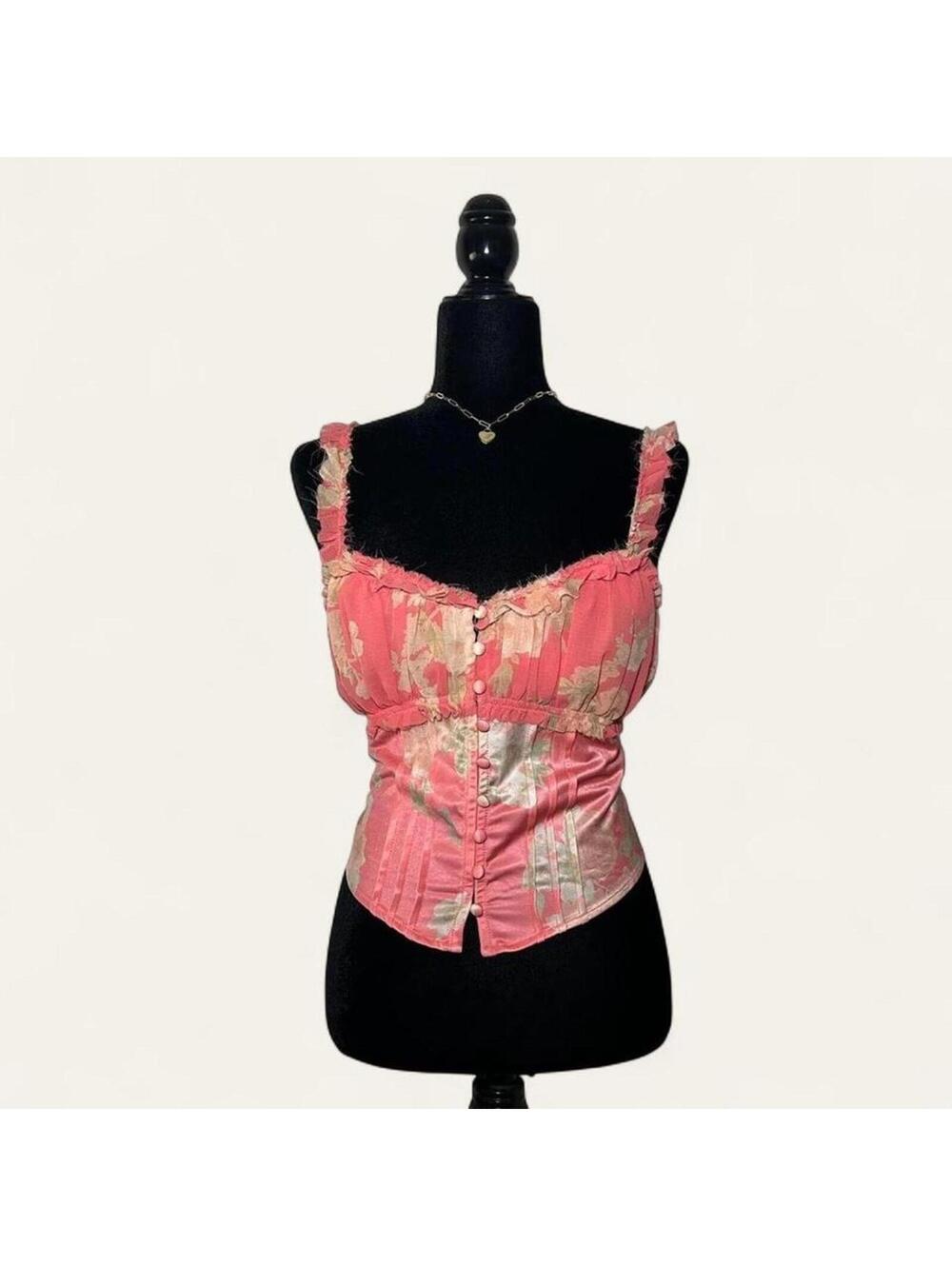 Urban Outfitters x Kimchi Blue Pink Floral Button Up Tank Top